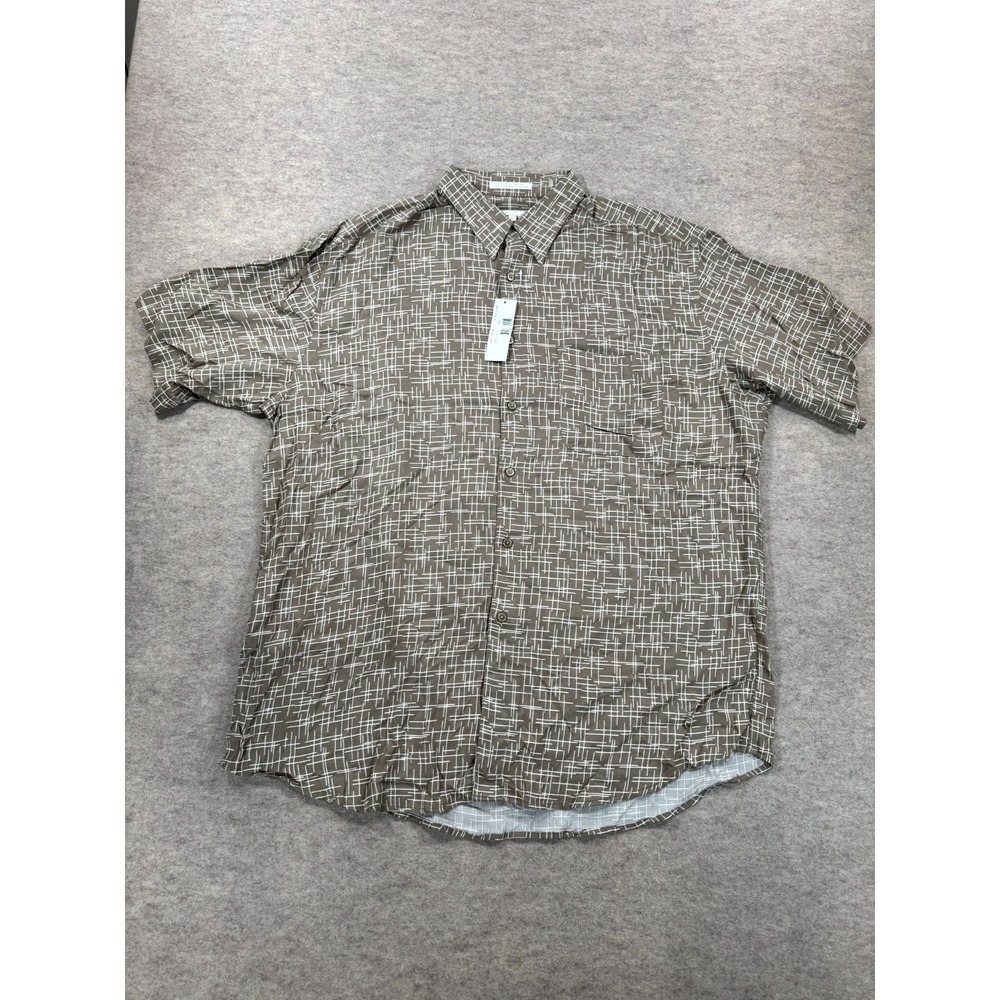Perry Ellis Mens XL Khaki Geometric Shirttail Hem Short Sleeve Button Up MH2338M